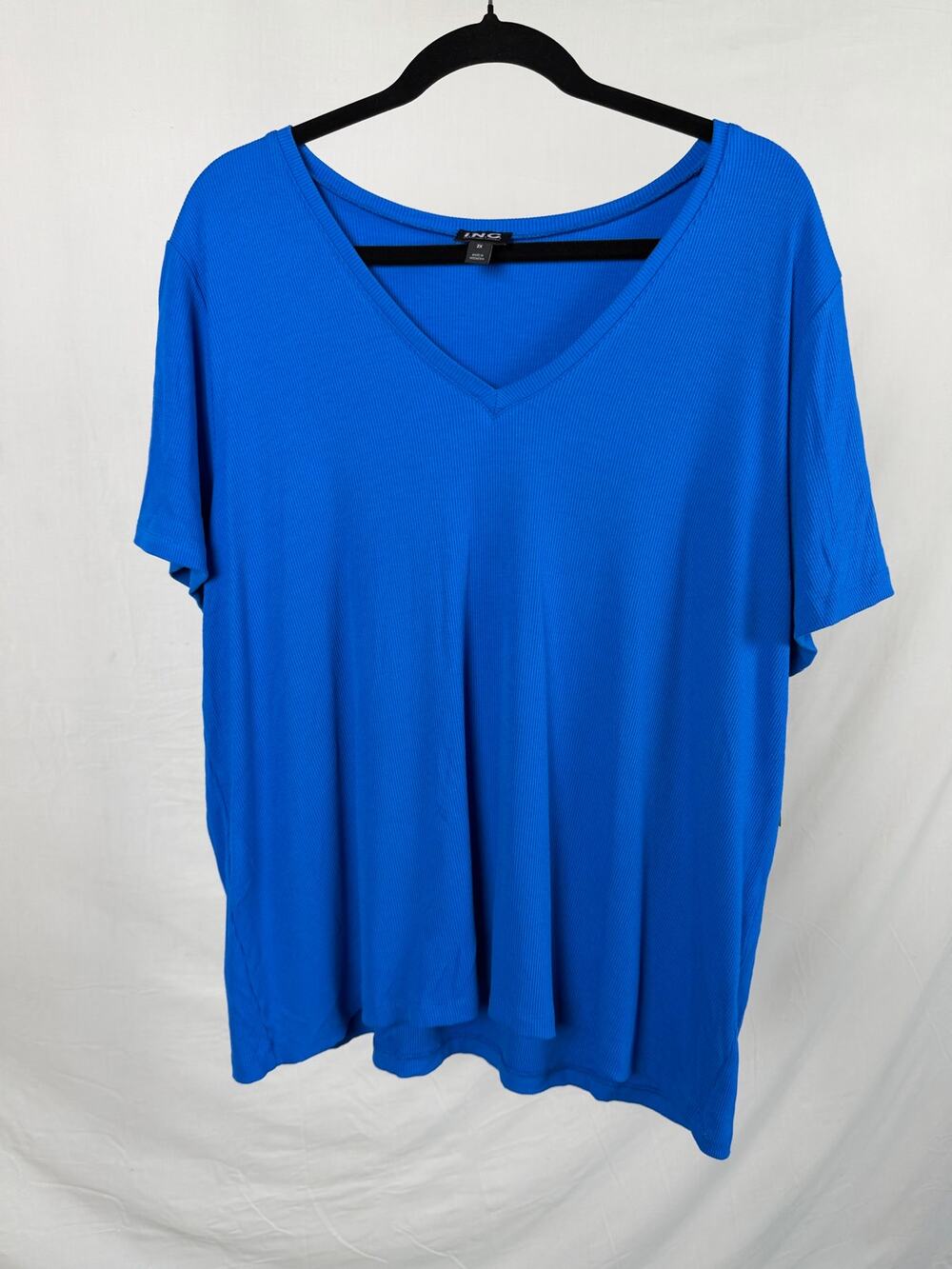 INC International Concepts Seaport Blue Ribbed V-Neck Tee Plus Size 2X NWT